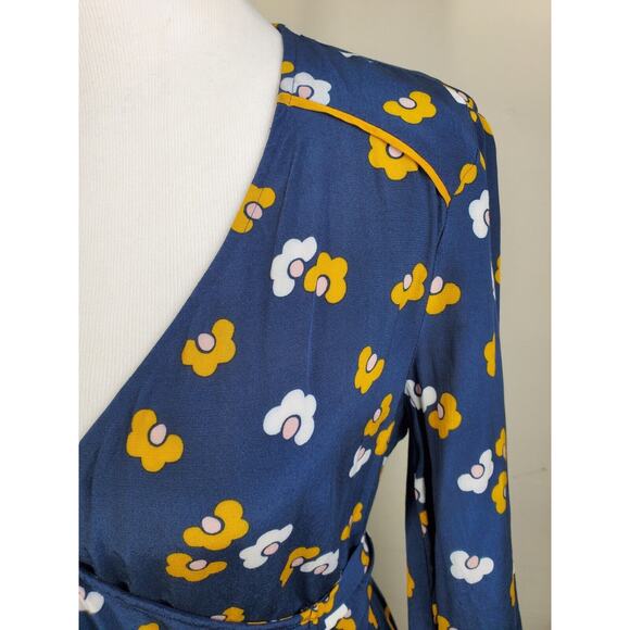 Boden Womens 2 Petite Wrap Dress Blue Floral Print FLORIS Daisy Long Sleeve - Picture 2 of 10